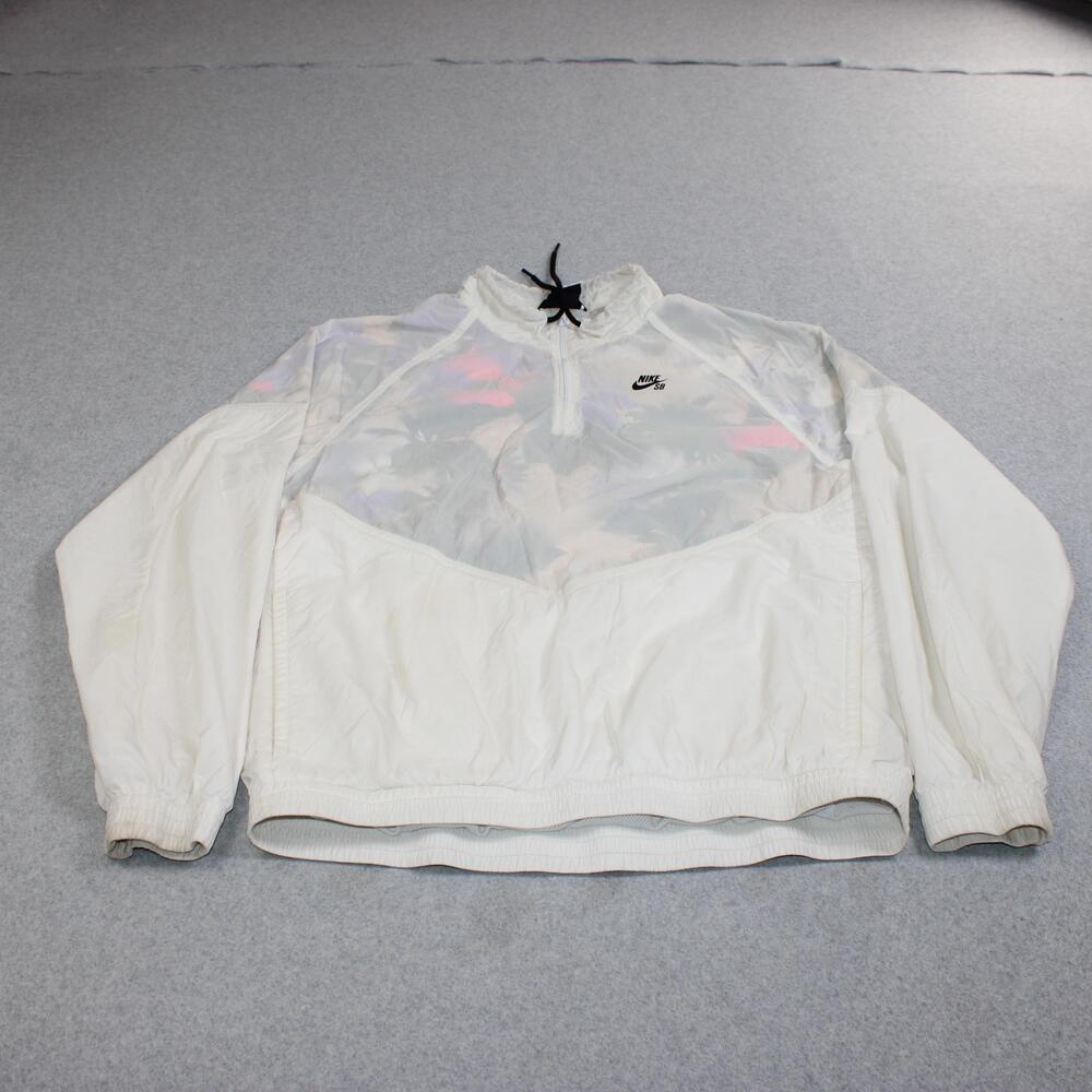 Nike SB Windbreaker Jacket Womens Medium White Floral Pullover 1/4 Zip Skater